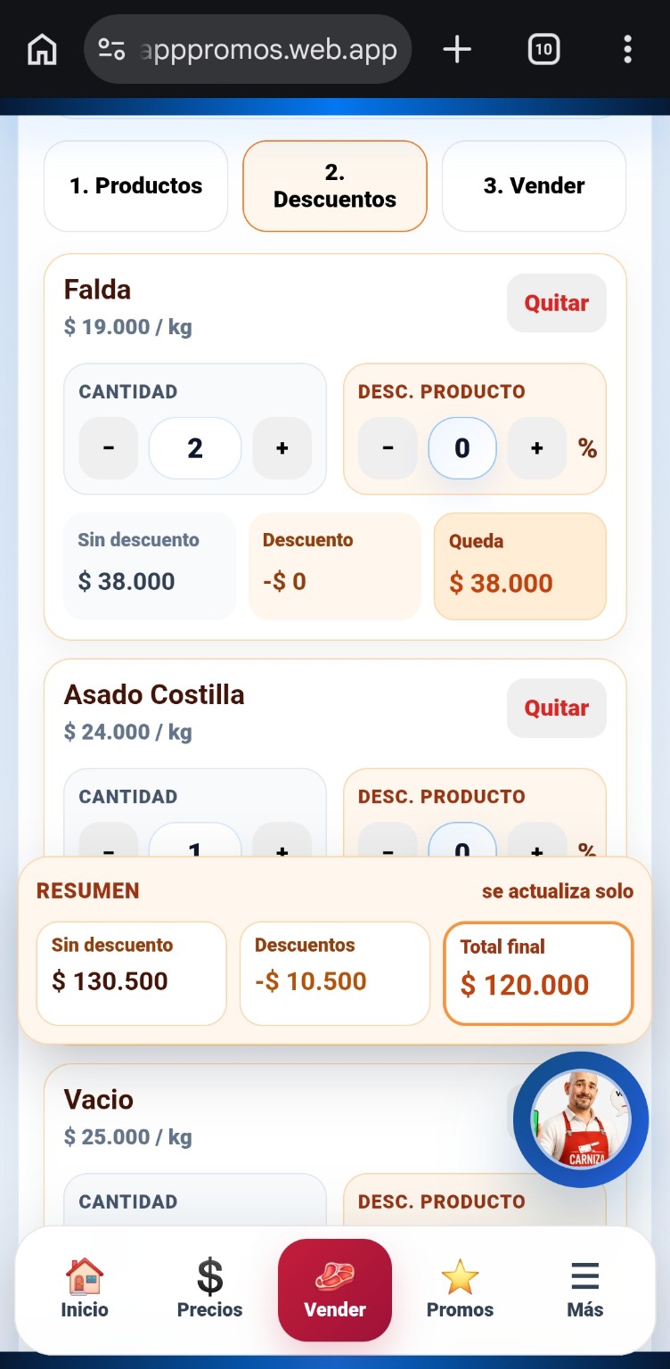 Promo real de AppPromos con cantidades, descuentos y total final