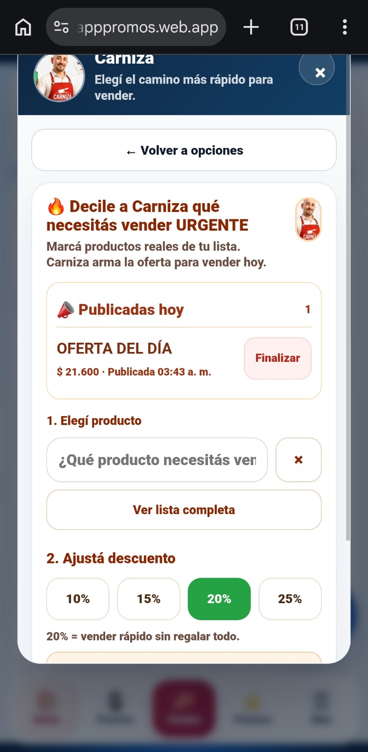 Promo del día real publicada con control para finalizarla anticipadamente