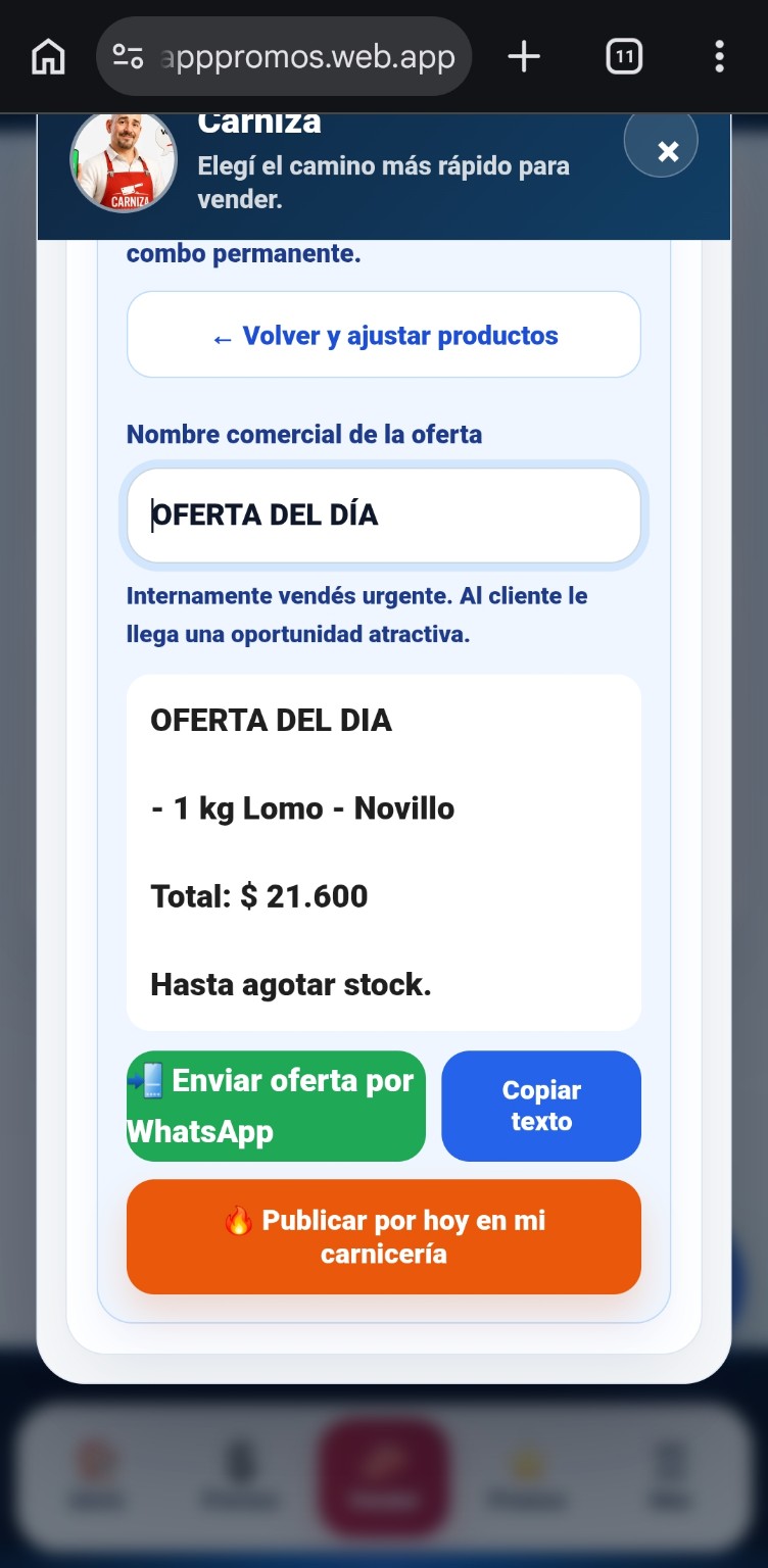 Promo del día real preparada para enviar o publicar en la carnicería online