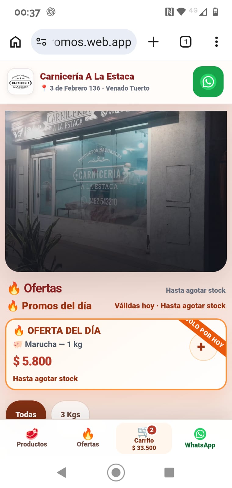 Web real de Carnicería A La Estaca con su Promo del día